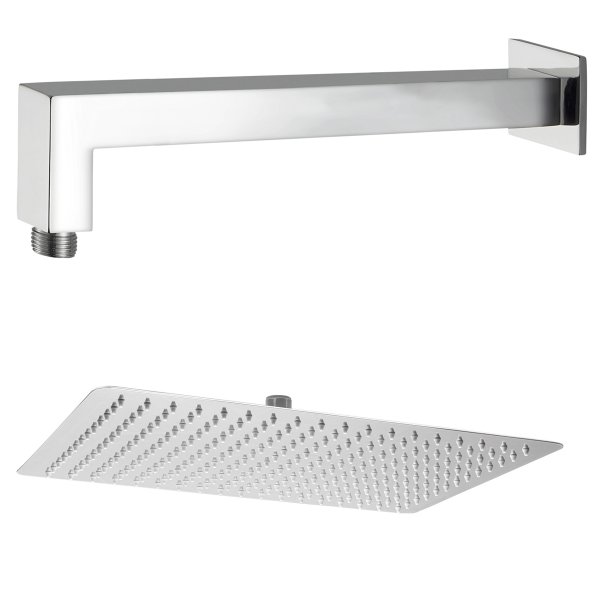 Regendusche Duschkopf Kopfbrause 40x40cm eckig mit Wandarm - Edelstahl