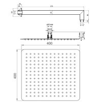 Regendusche Duschkopf Kopfbrause 40x40cm eckig mit Wandarm - Edelstahl