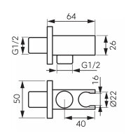 Quadratischer Wandanschlussbogen mit Brausekopfhalterung