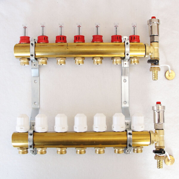 Heizkreisverteiler für Fussbodenheizung für 7 Kreise inkl Topmeter