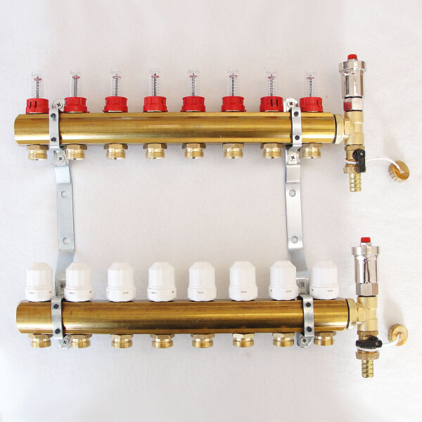Heizkreisverteiler für Fussbodenheizung für 8 Kreise inkl Topmeter