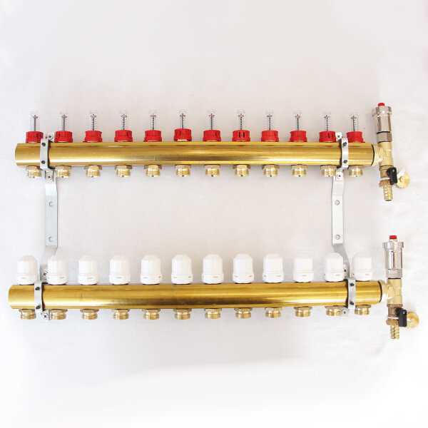 Heizkreisverteiler für Fussbodenheizung für 12 Kreise inkl Topmeter