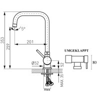 umklappbare Küchenarmatur Unterfensterarmatur TOLEDO