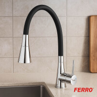 Schwarze Küchenarmatur mit flexiblem Auslauf und Geschirrbrause