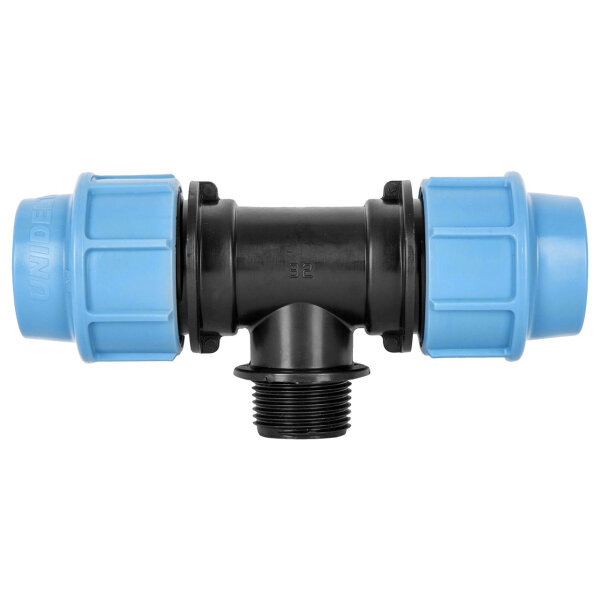 PP Klemmverbinder T-Stück mit Außengewinde 32 x 1" x 32 PE-Rohr Verbinder Fitting Unidelta DVGW