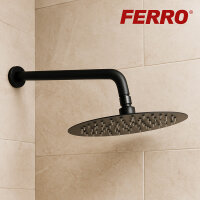 Schwarze Regendusche Duschkopf Kopfbrause 25cm rund mit Wandarm - Edelstahl